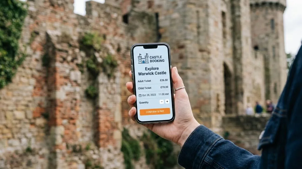 Osoba kupująca bilet online na zwiedzanie zamku w Malborku przez telefon