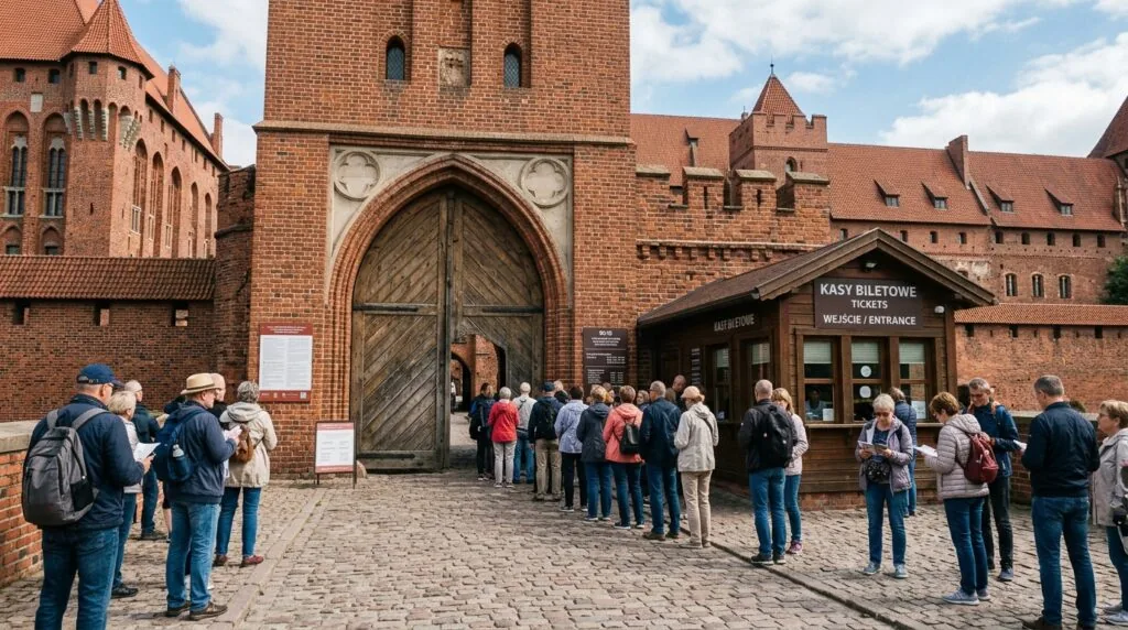 Turyści przy kasach biletowych zamku w Malborku